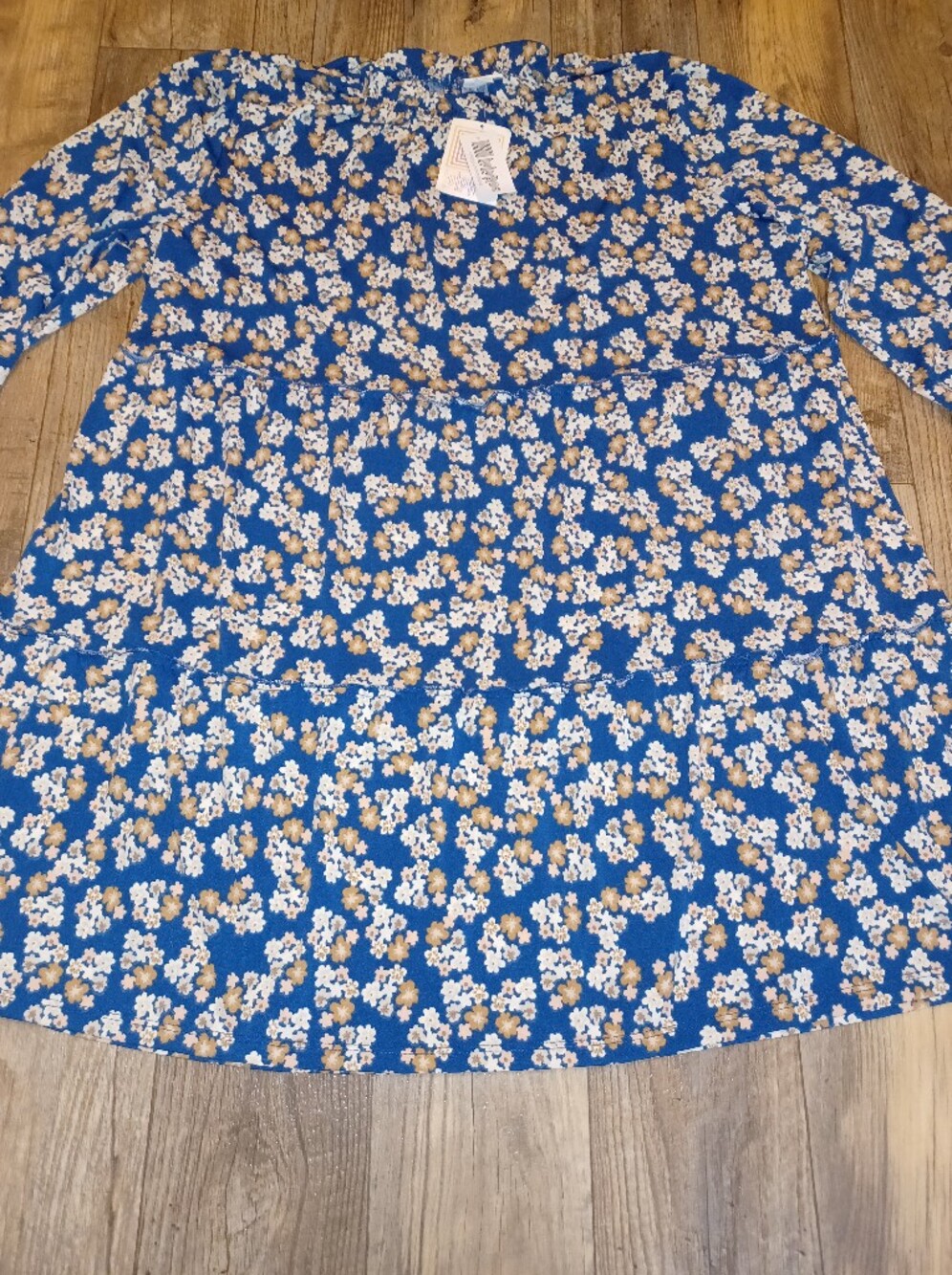 LuLaRoe Blue Floral Midi Dress with White and Tan Blossoms